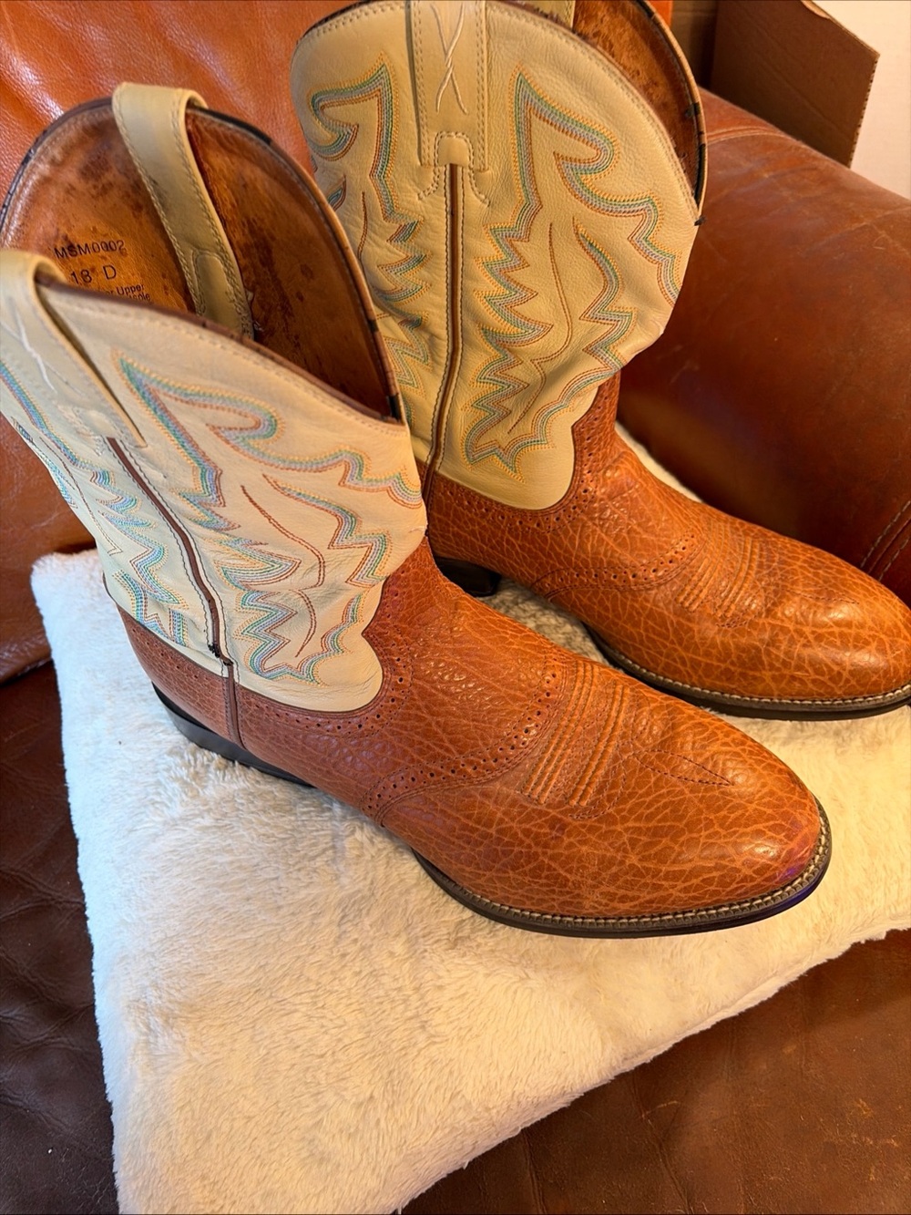 Twisted X Two-Tone Brown Foot Cream Shaft Western Cowboy Boots